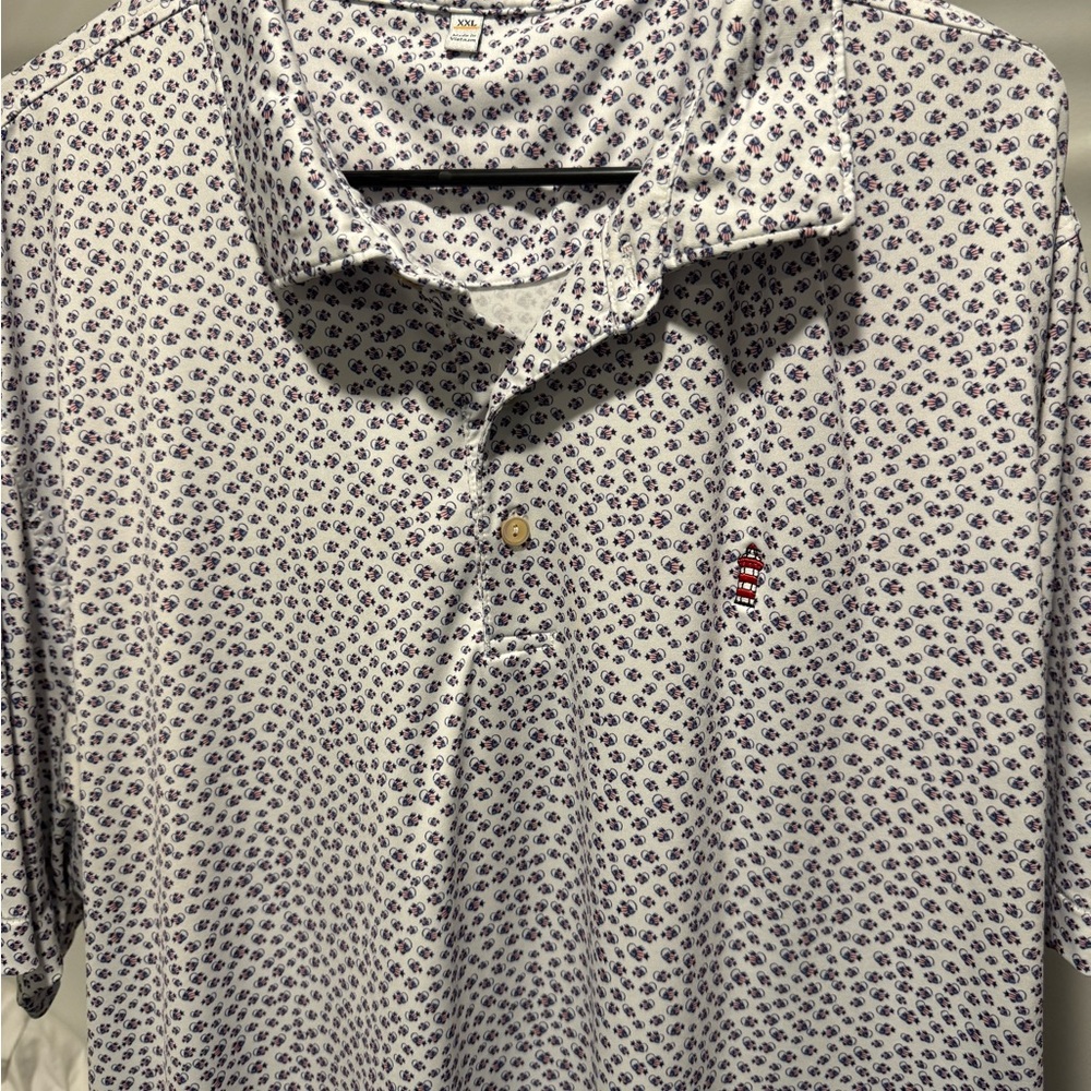 Peter Millar White and Blue Patterned Polo Shirt